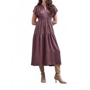 NEW GRADE & GATHER women's ruffle matte satin midi dress in purple